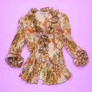 Tan and brown ruffle blouse